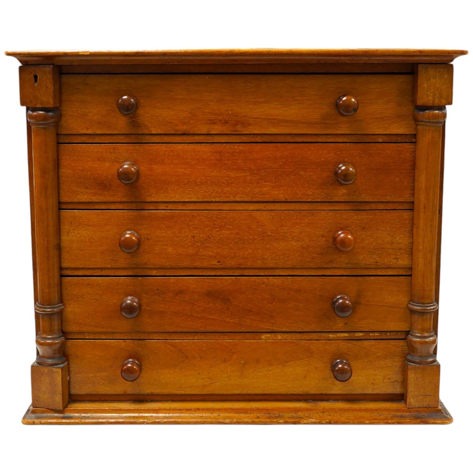 A small mahogany specimen Wellington chest with five drawers, 48cm high. Condition - fair